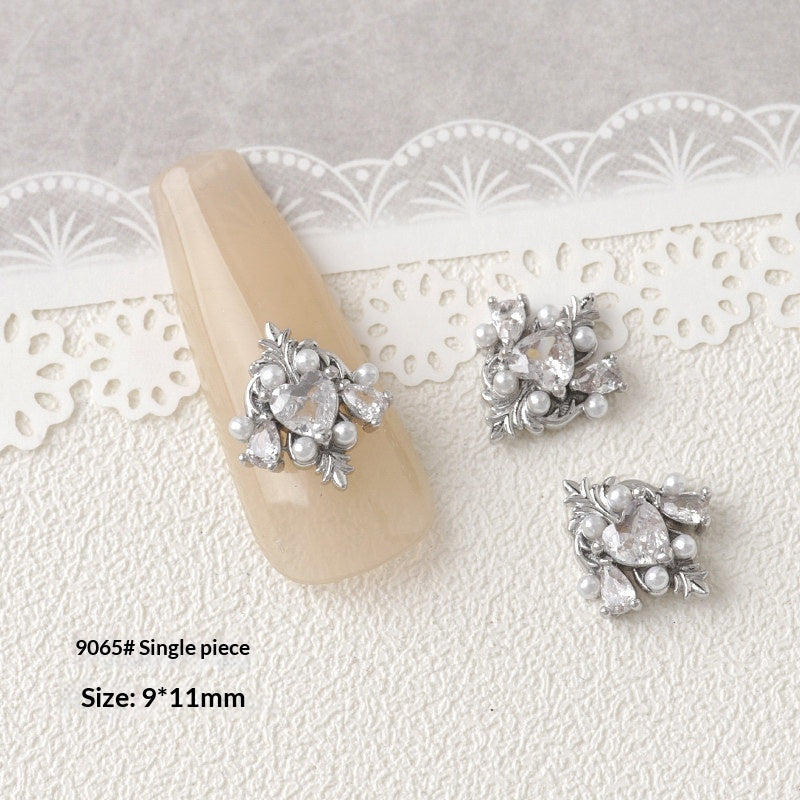 Silver Zircon Bow Nail Art Accessories