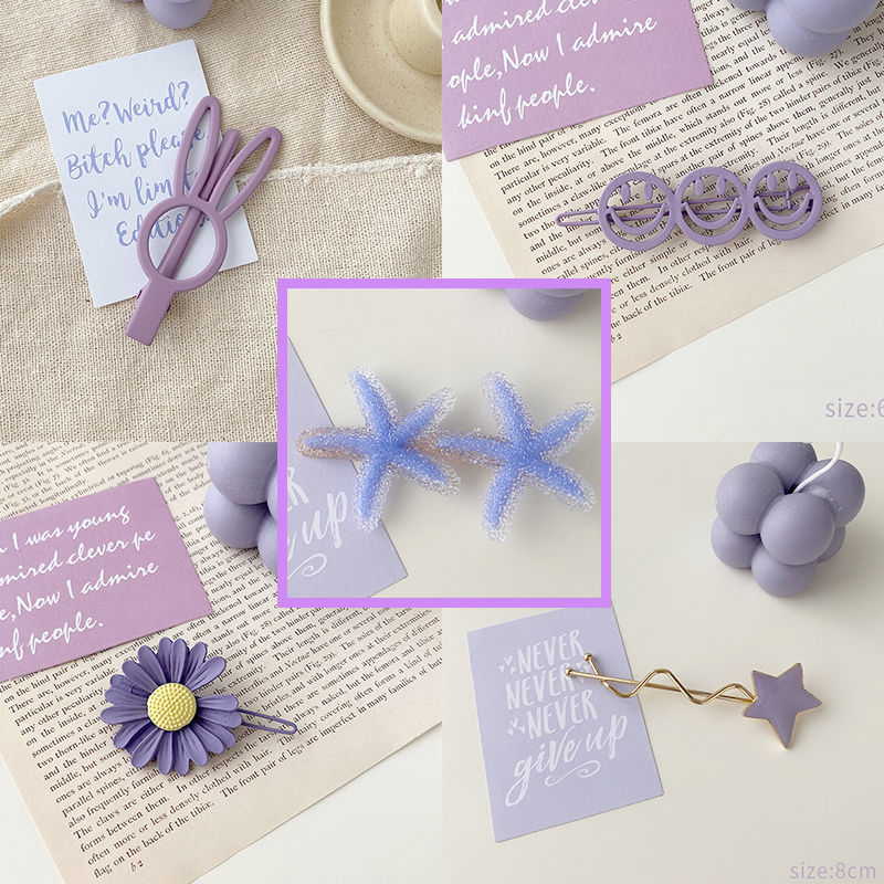New Purple Girl Heart Pure Color Side Clip Flower Hairpin