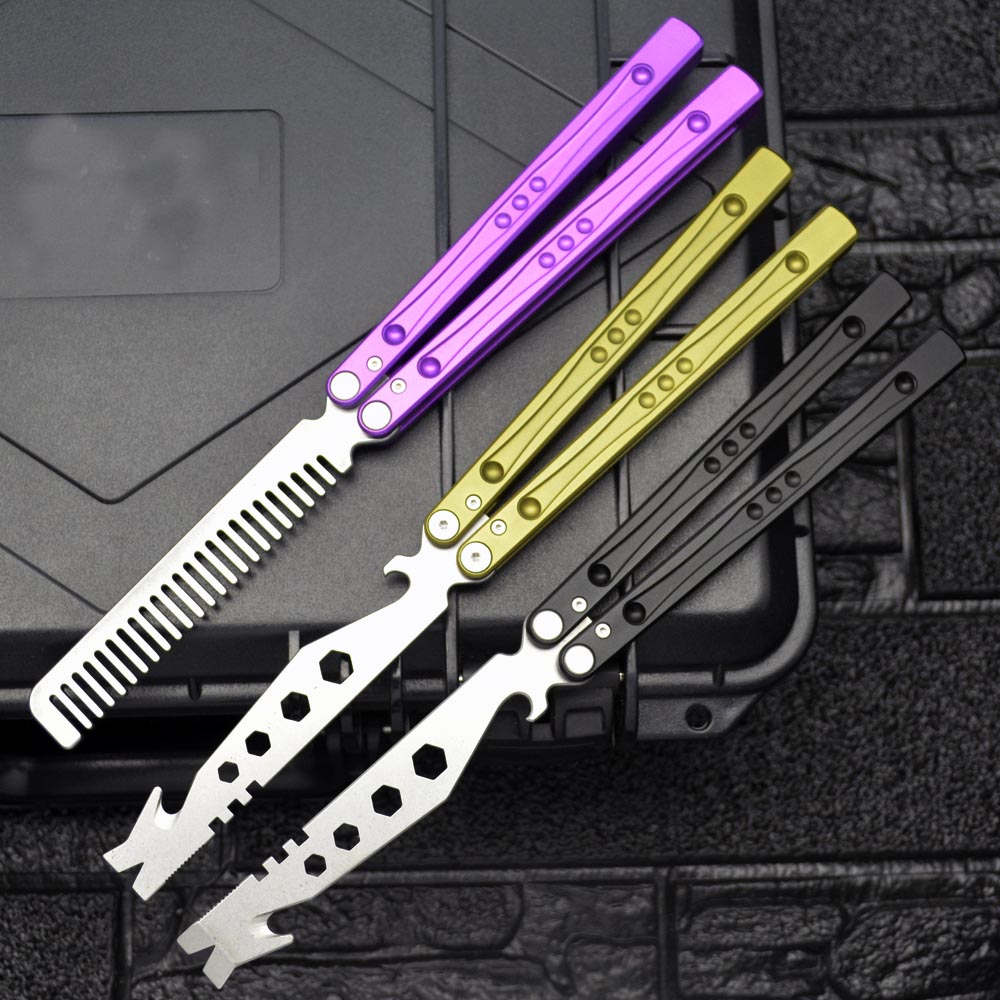 Uncut Fancy Butterfly Practice Swinging Knife Outdoor Camping Multi-function Comb Bottle Opener