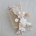 Ceramic Flower White Complex Rhinestone Hair Comb
