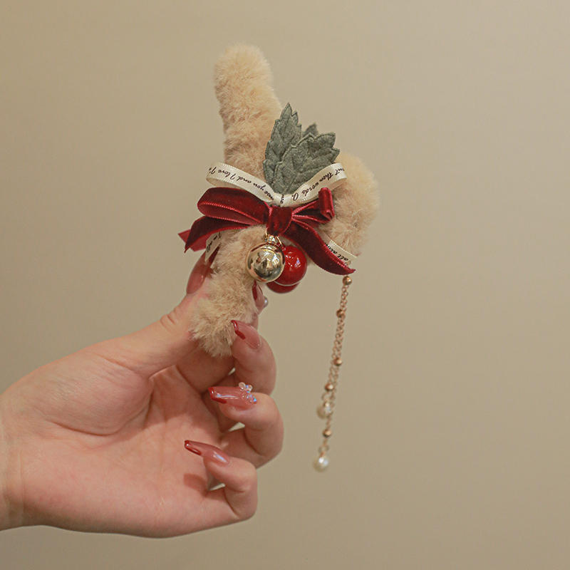 Plush Girl Bell Clip Christmas Hair Ornament