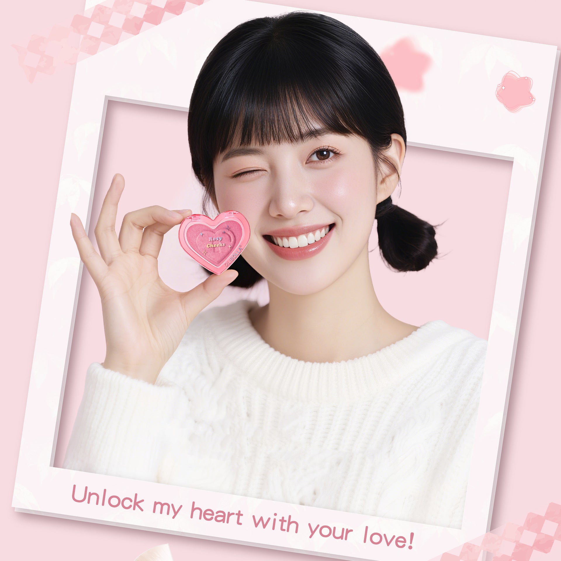 Olibolla Peach Heart Blush Contour Compact Not Easy To Fly