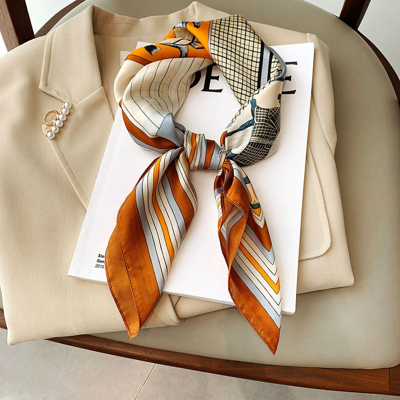 Spring And Summer New Silk-like Korean-style Printed Scarf Square Scarf Decorative Collarbone Scarf Hair Band Fashion Dual-use Arm Bag