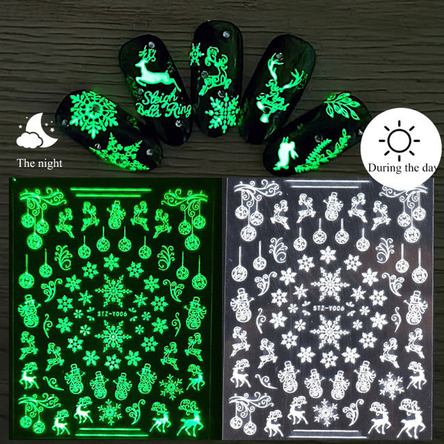 Nail Art Luminous Sticker Christmas Snowflake Luminous Nail 3D Adhesive Sticker
