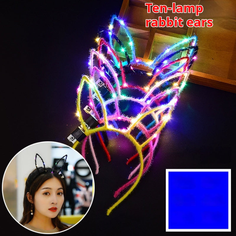 Glowing Headdress Antlers Headband Rabbit Ear Garland With Light