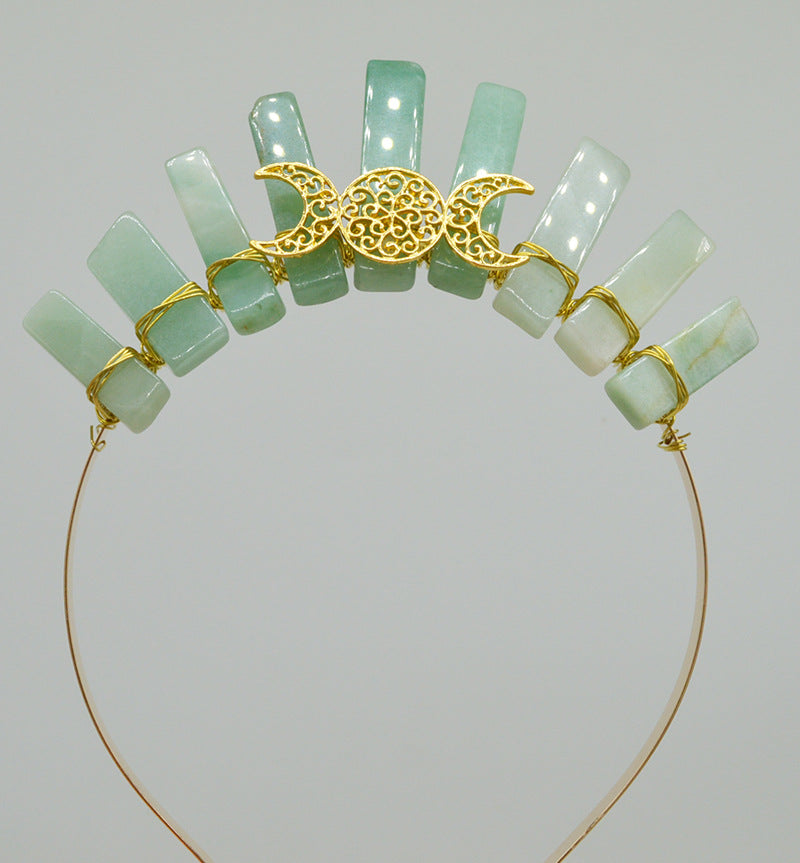 Natural Crystal Triple Golden Moon Headband