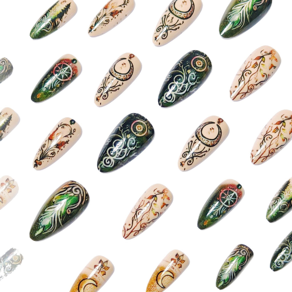 Retro Moon Leaves Nail Tips European And American Wear Nail Piece Middle Style