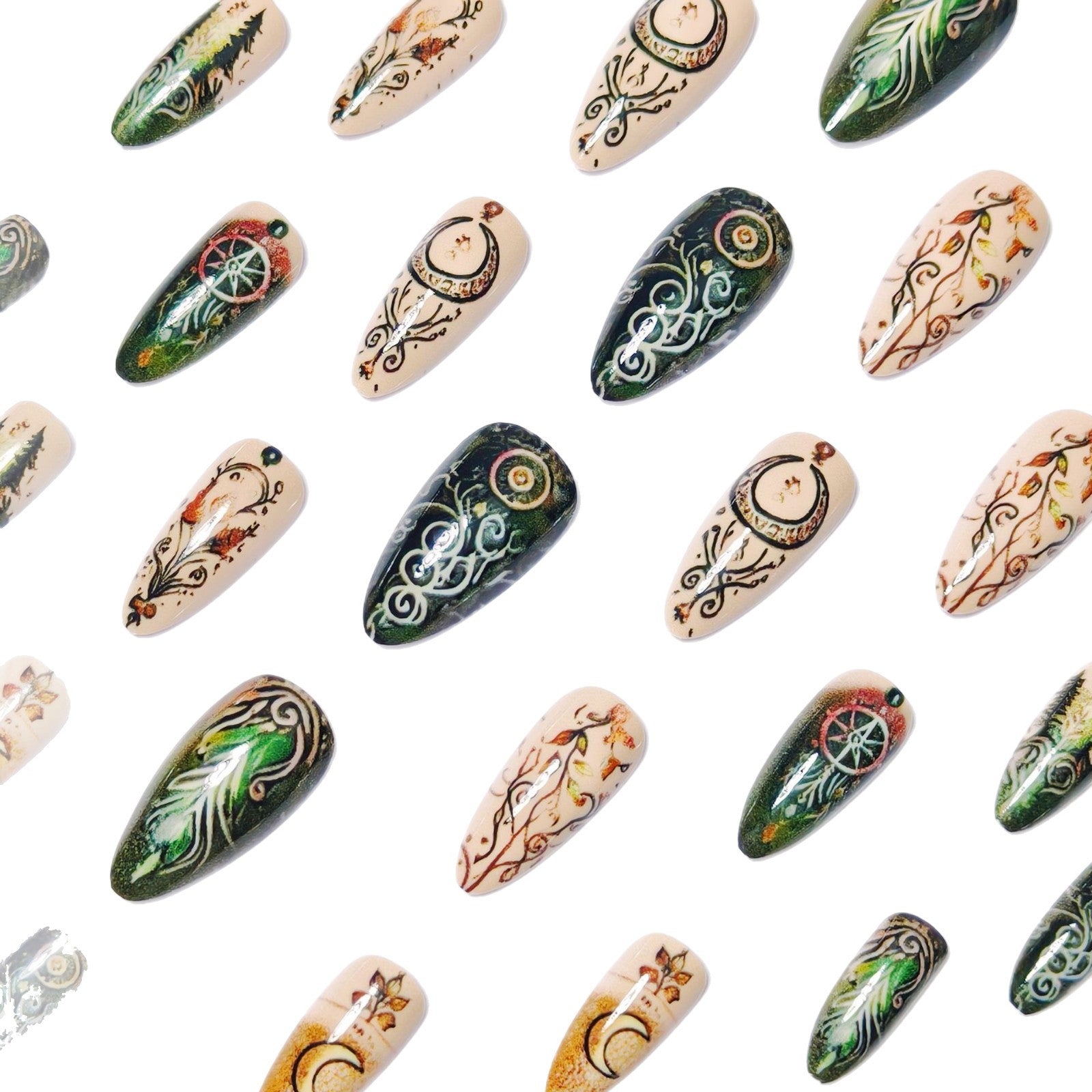 Retro Moon Leaves Nail Tips European And American Wear Nail Piece Middle Style