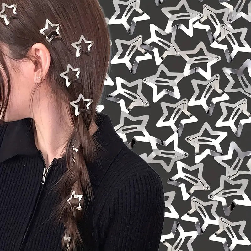 Golden Five-pointed Star Hair Clip Silver Side-swept Bangs For Women