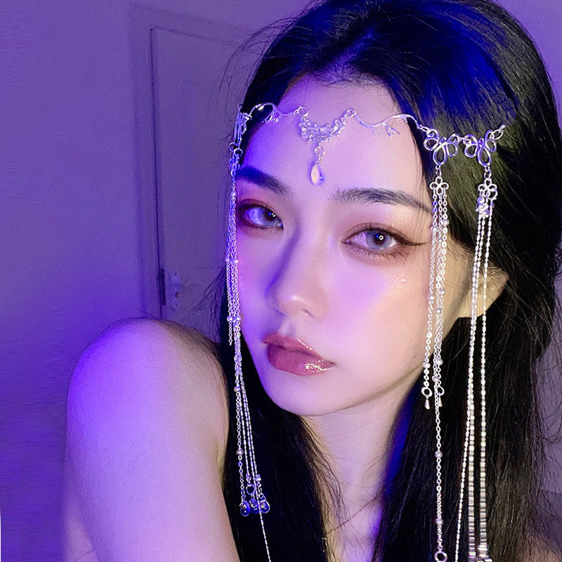 Ancient Style Headdress Hanfu Tassels Forehead Ornaments Eyebrow Pendant Face Curtain Veil