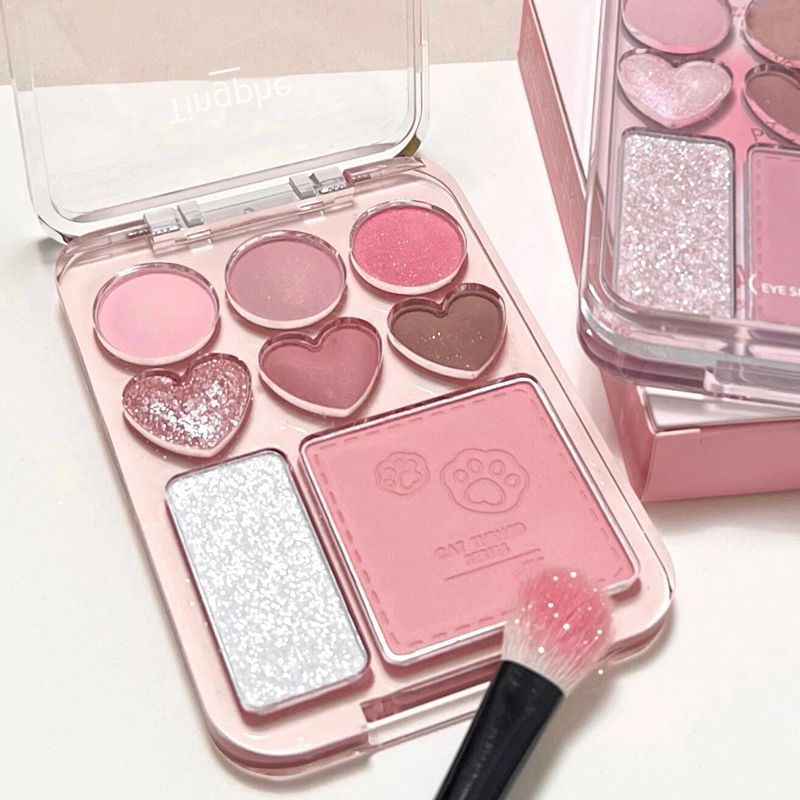Tingphe Heart Eye Shadow Plate Beads Matte Blush Highlight Integrated