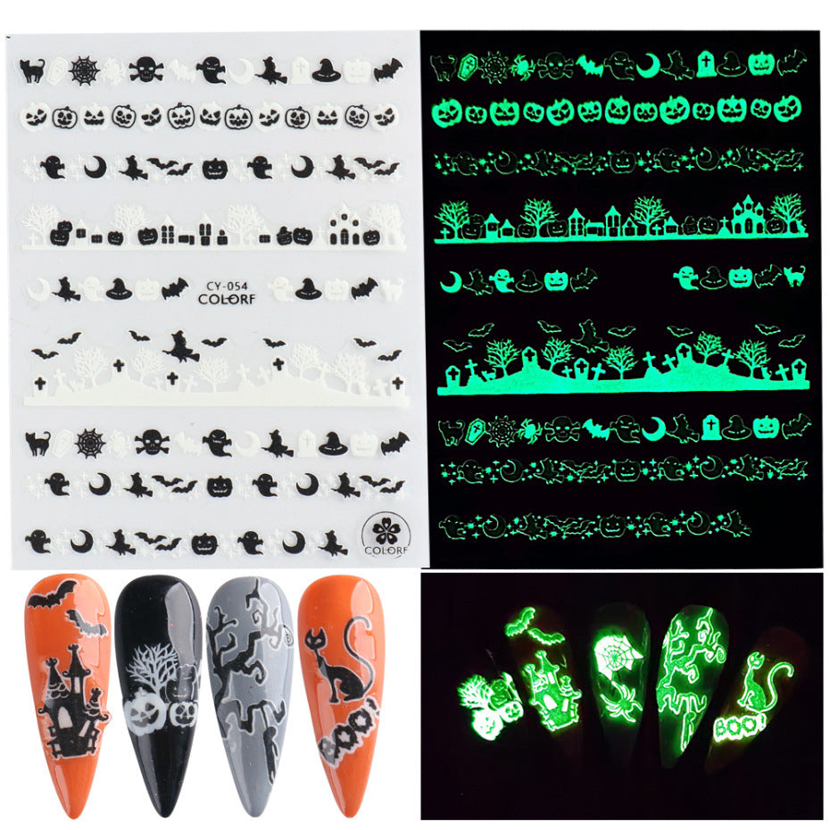 Nail Sticker Luminous Halloween Spider Skull Decal