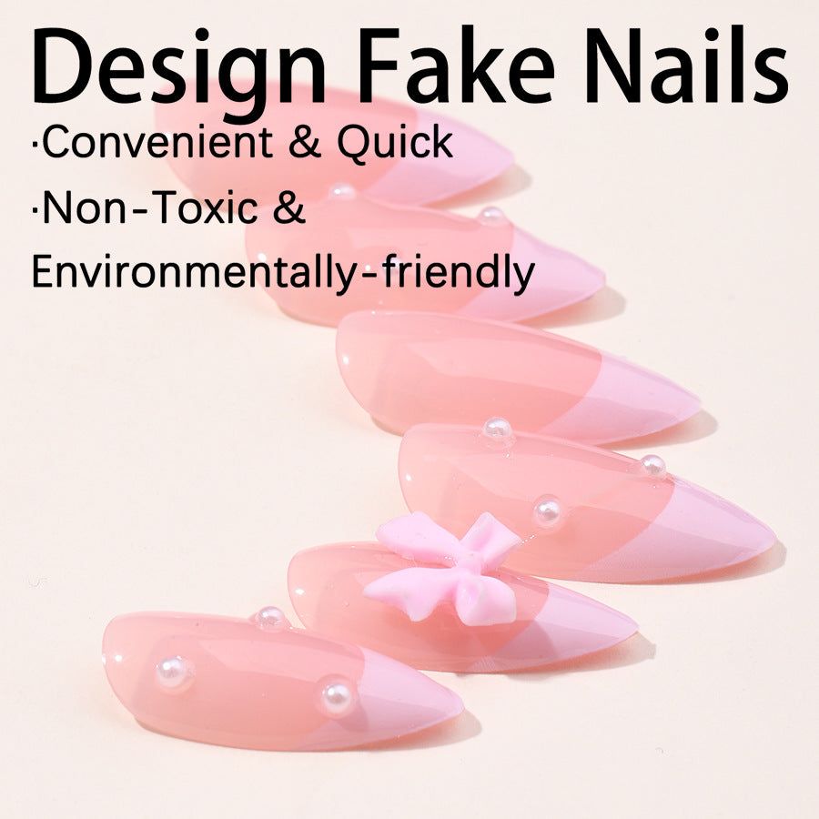 Nail Shaped Piece With Pearl Bow Patch