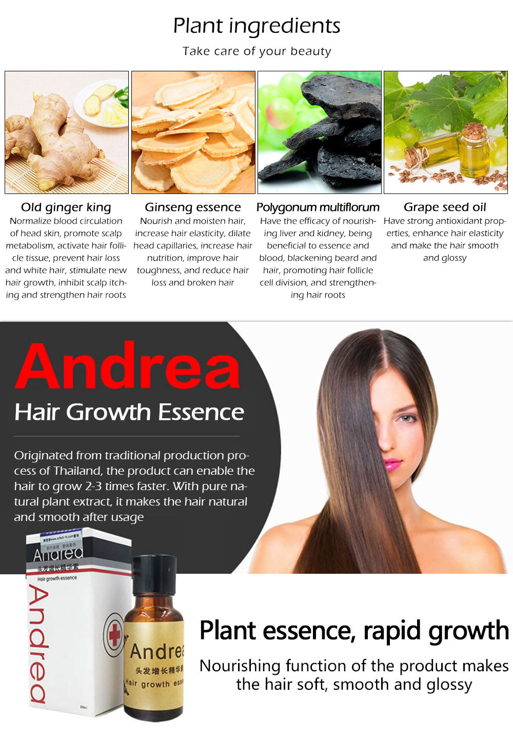 Andrea Hair Growth Anti Hair Loss Liquid 20ml Dense Hair Andrea Hairstyle Keratin Hair Care Styling Products Sunburst