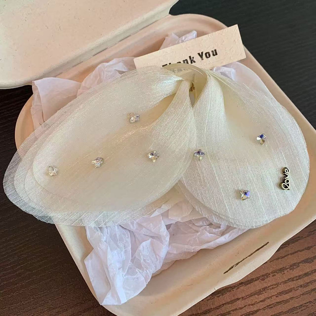 New Tulle Butterfly High-grade Headdress Barrettes Women's French Retro Simple Mesh Solid Color French Super Fairy Grip