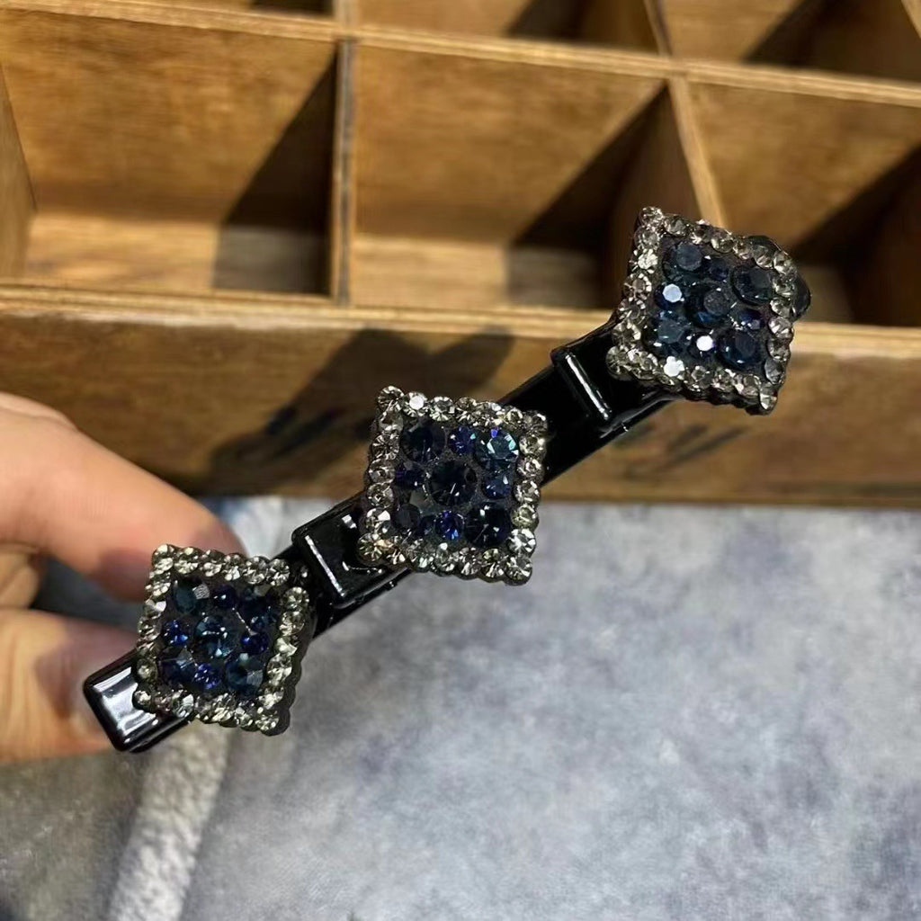 Two Square Rhinestones Braided Duck Beak Clip