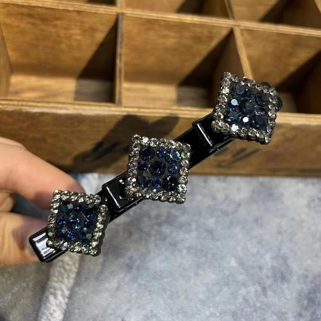 Two Square Rhinestones Braided Duck Beak Clip