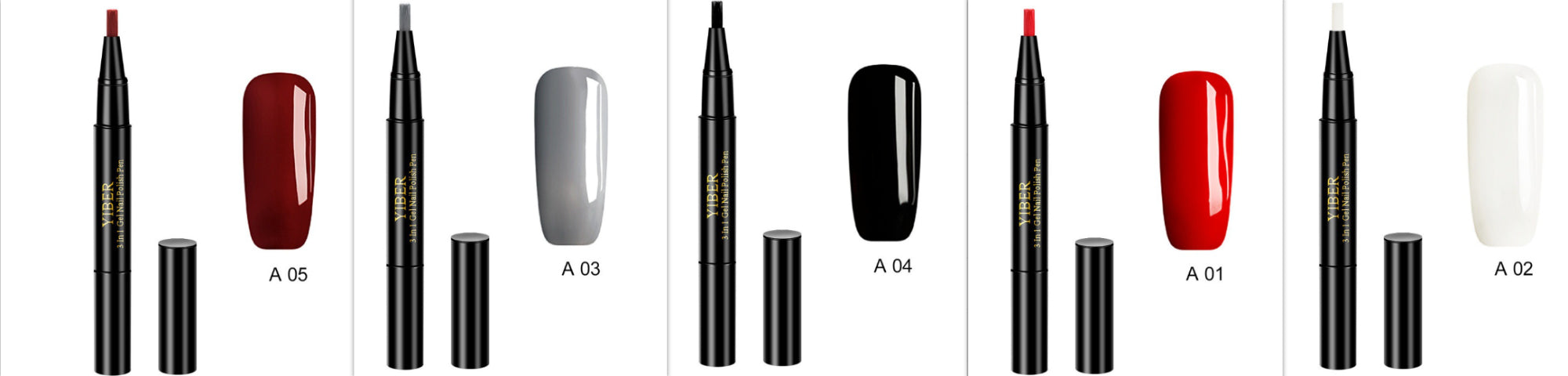 Yiber 5pcs Nail Polish Pen 3 In 1 One Step Glue Pen Multicolor