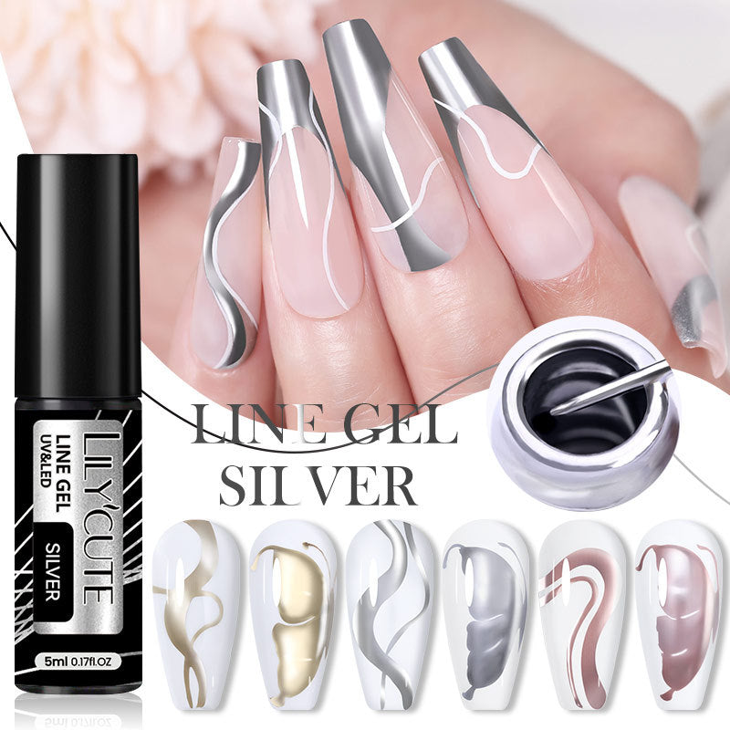 Lilycute Metal Painted Cable Gel Nail Polish Nail Art Cable Adhesive Hoy Side Silver Phototherapy Metalic Glue