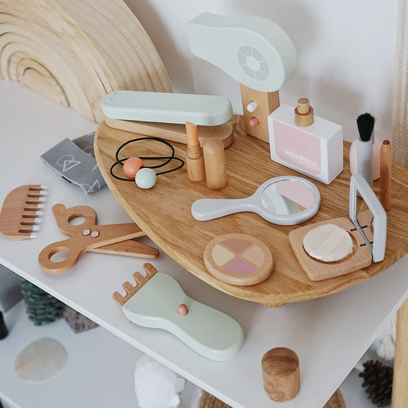 Children's Makeup Toys Haircut Wooden Simulation Comb Splint Lipstick Perfume Girl Play House Handbag Set