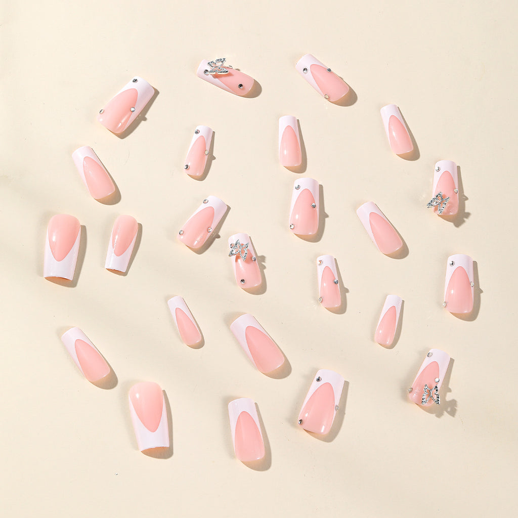 Wear Nail Finished White French Three-dimensional Butterfly Diamond