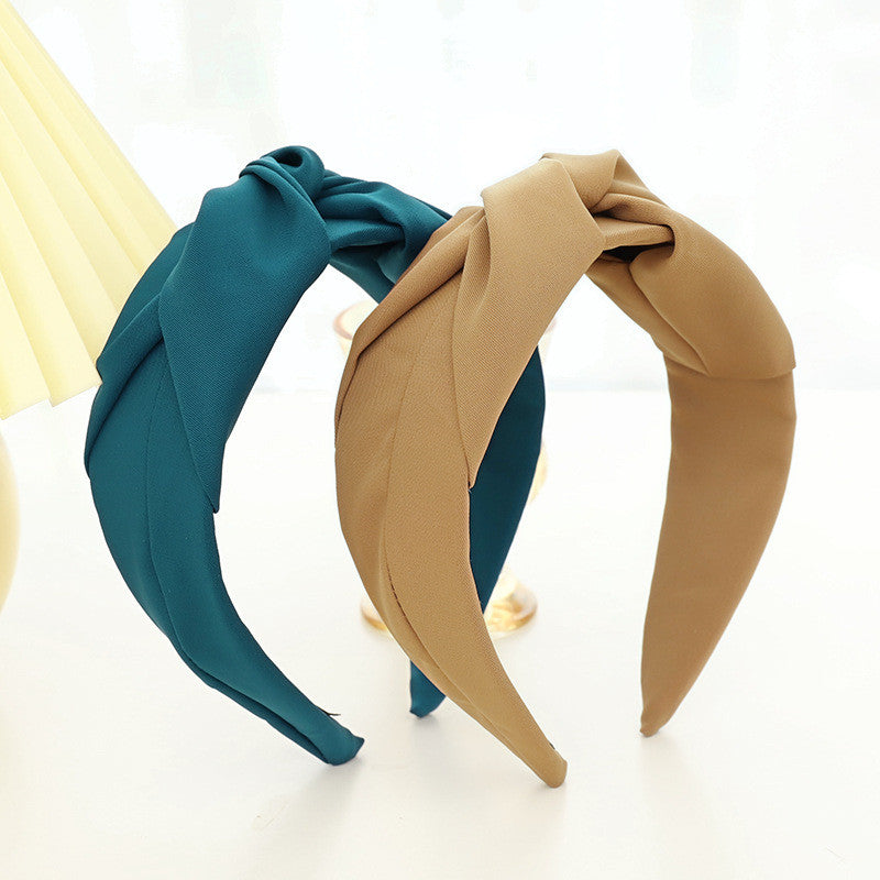 Pure Color Fabric Cross-knotted Headband Temperament Ladies