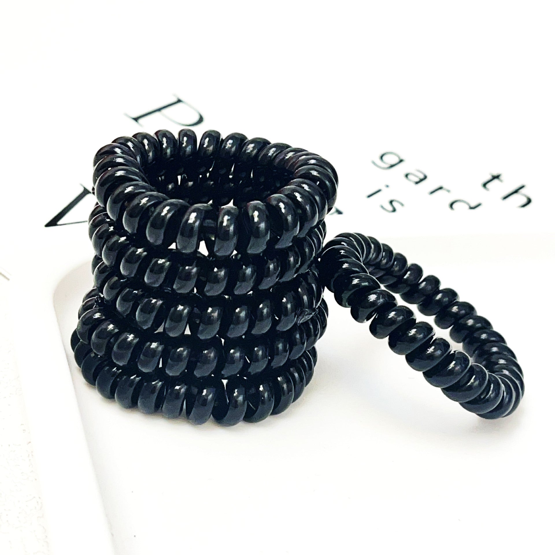 Black Telephone Cord Hair Tie For Women High Elasticity