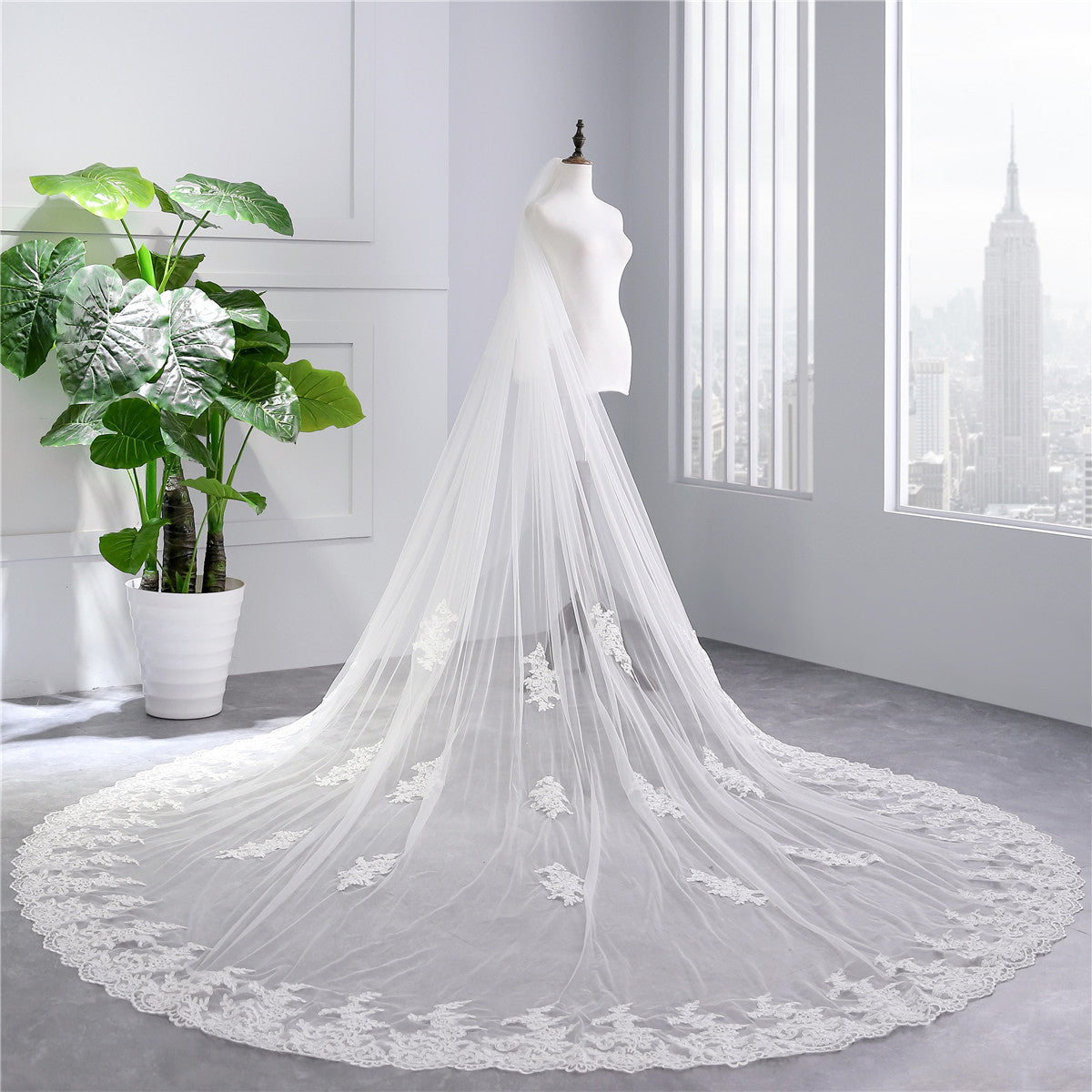 Bridal Veil Extra Wide Soft Mesh Lace With Hair Comb