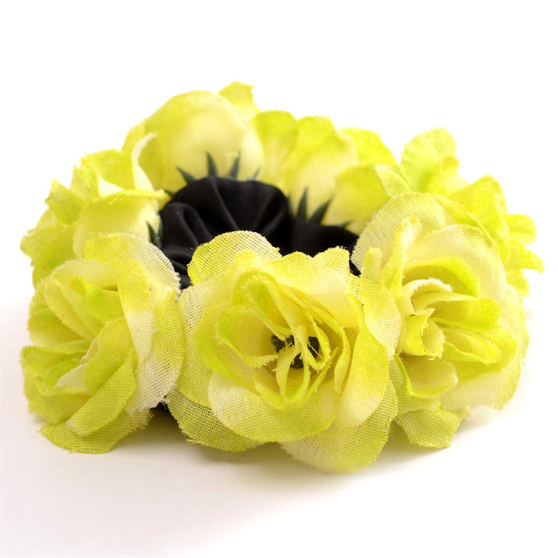 European And American Women's Simulation Fabric Rich Rose Hair Tie Hair Accessories