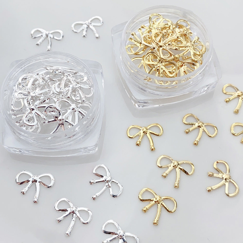 Alloy Bow Nail Ornament Light Luxury Advanced Bow Gold And Silver Nail Accessories