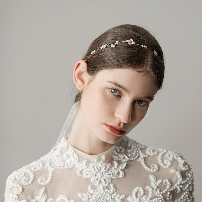 Simple Beaded Flower Bridal Headband Headdress
