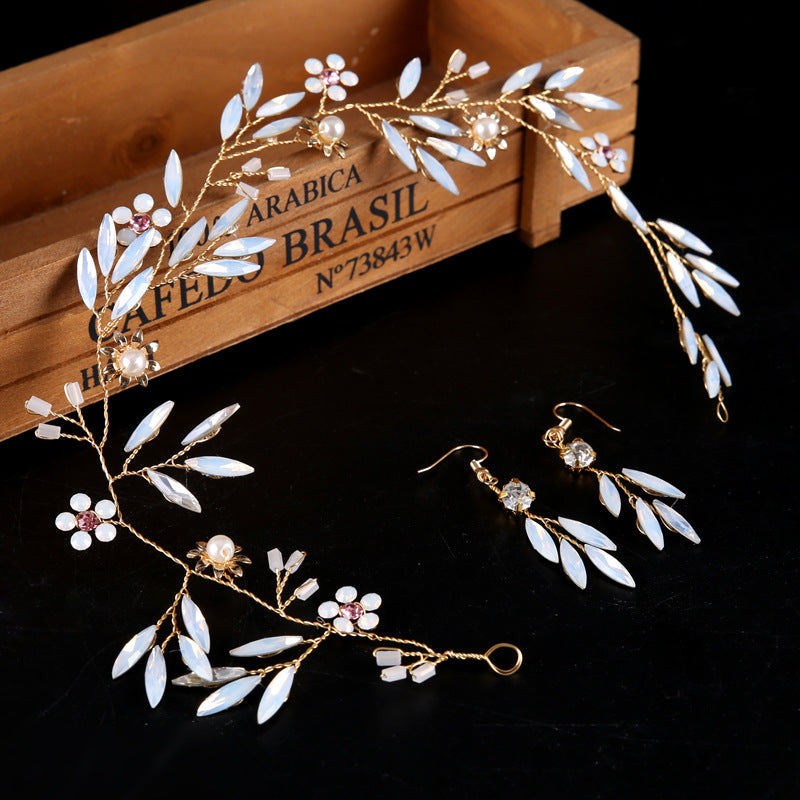 Golden flower crystal headband headdress