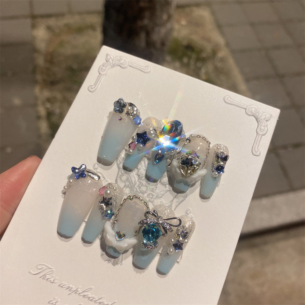 Sea Blue Dove Egg False Nail Stickers Are Desirable