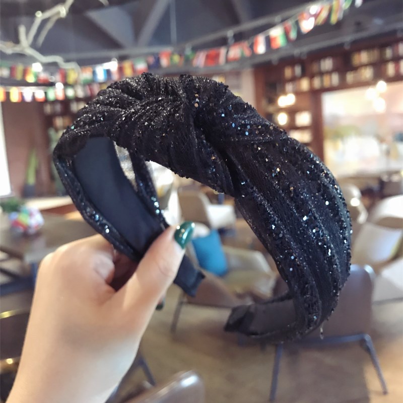 Hair Accessories Black Net Yarn with Diamonds Super Glitter Fabric Knotted
