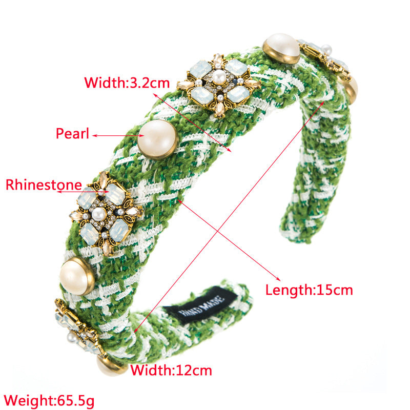 Colorful Glass Drill Pearl Wide-edged Headdress Headband