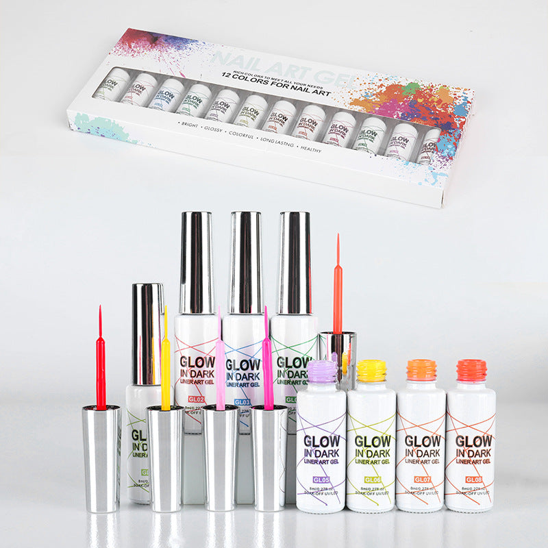 Glow In Dark 12 Color Set Phototherapy 3D Painted Glue Luminous Nail Polish