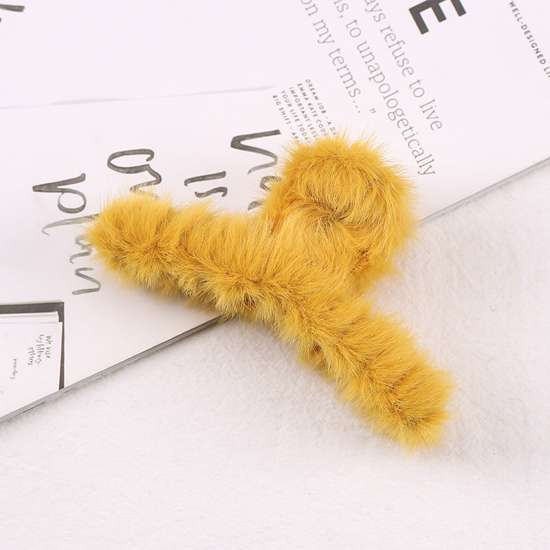Simple Solid Color Plush Hairpin Women