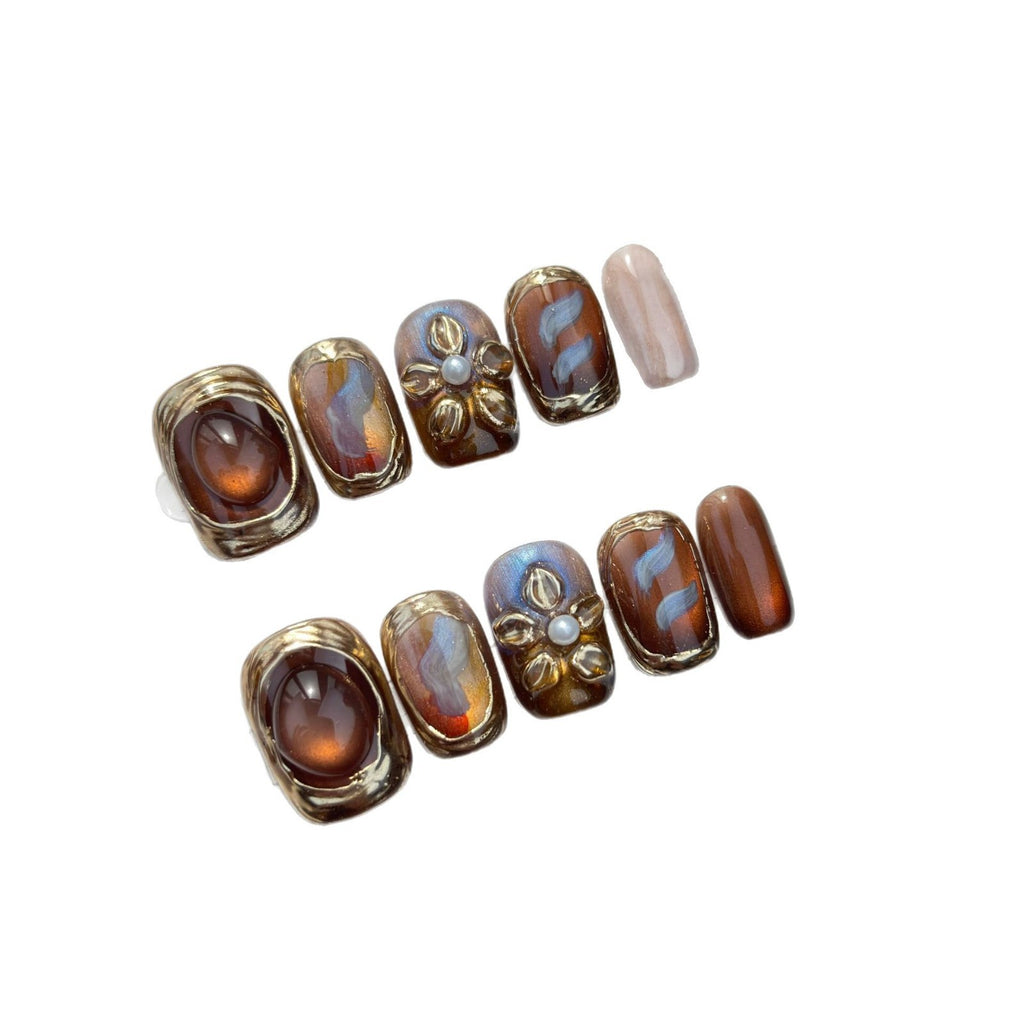 Handmade Floral Rose Gold Nail Art