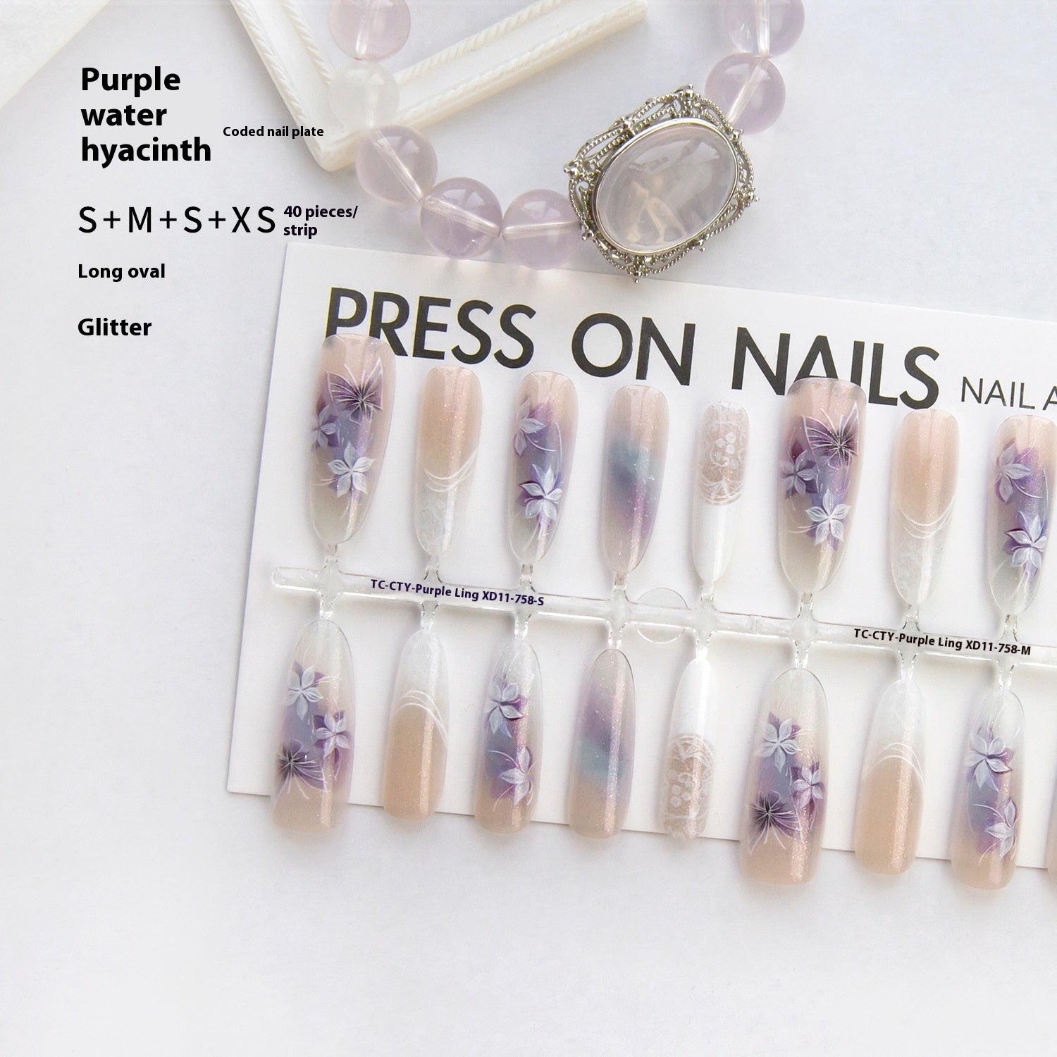 Chinese Style Traditional Butterfly Oval Almond Prefabricated Nail Art