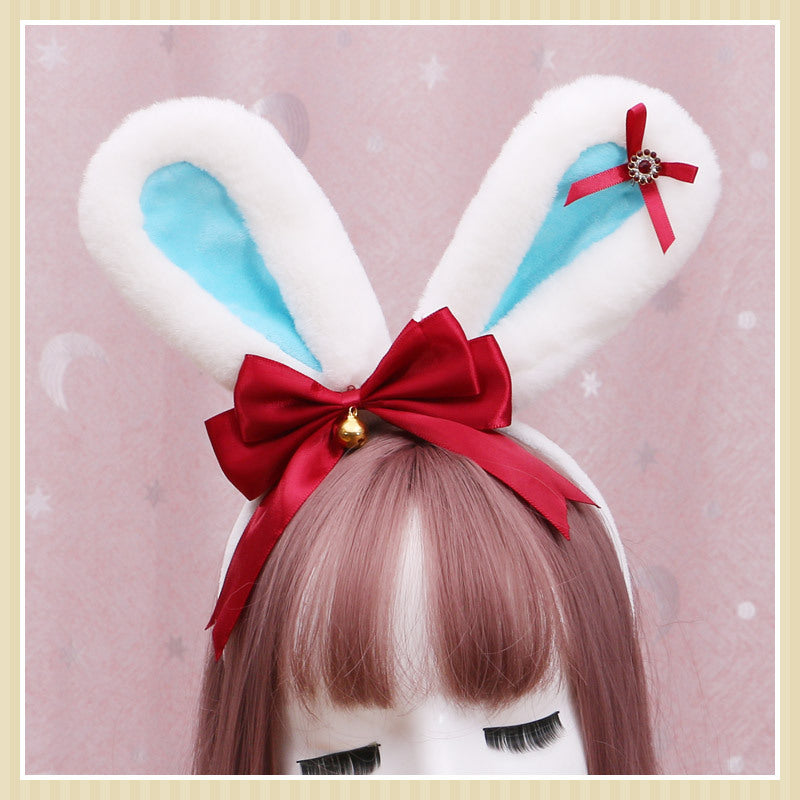 Lolita Animal Ears Accessories Diamond Bowknot Plush Rabbit Ears Headband