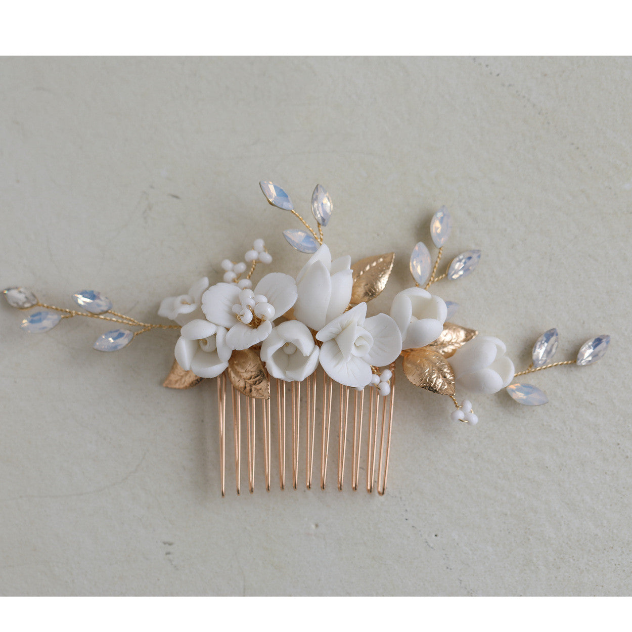 Ceramic Flower Hair Comb Protein Diamond Handmade Jewelry