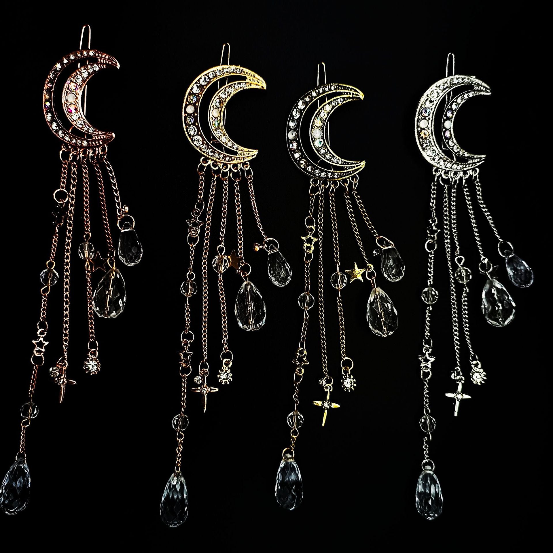Diamond Studded Moon Tassel Five-pointed Star Pendant Side Clip