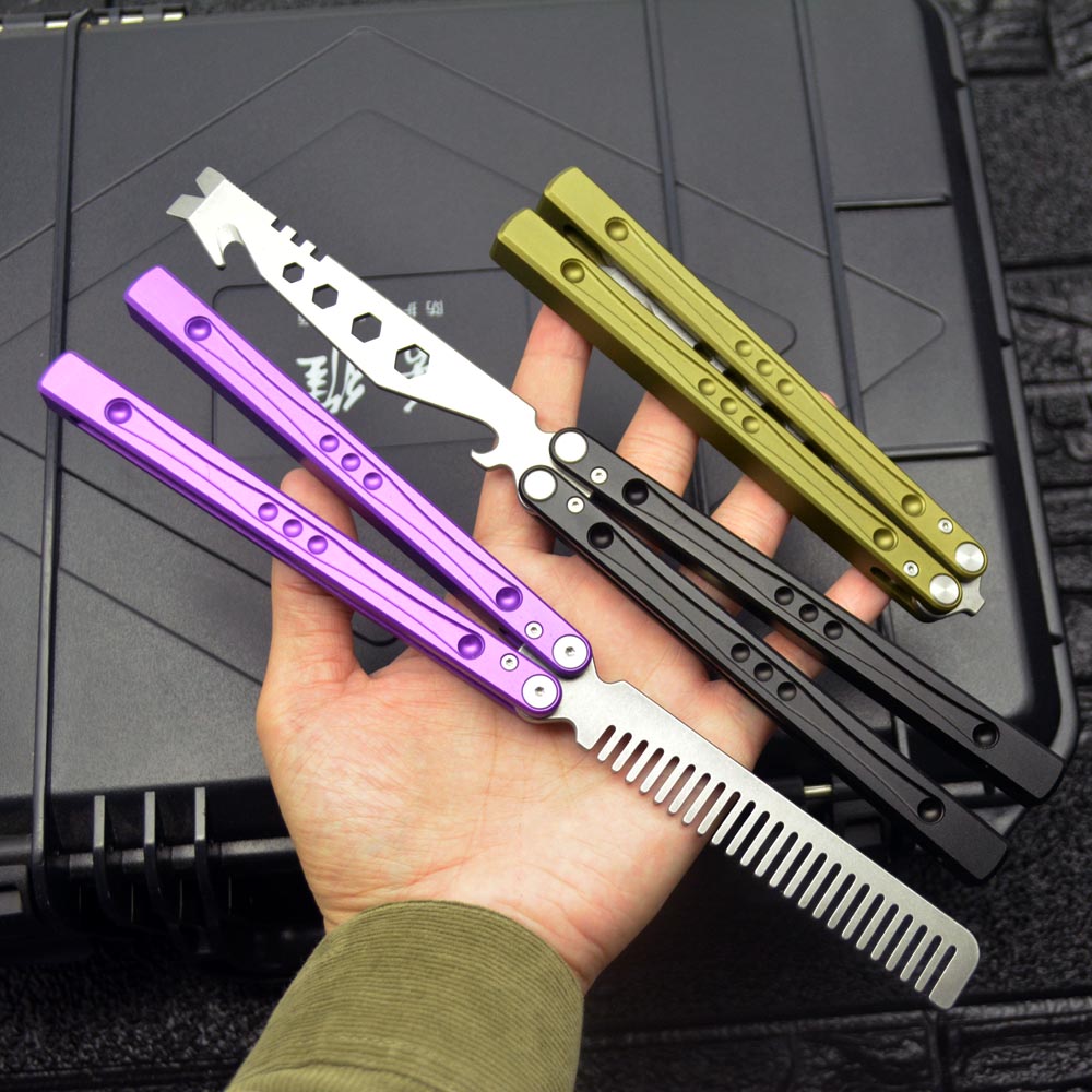 Uncut Fancy Butterfly Practice Swinging Knife Outdoor Camping Multi-function Comb Bottle Opener