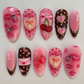 Sweet Heart-Shaped Strawberry Polka-Dot Envelope Wearable Nail Tips