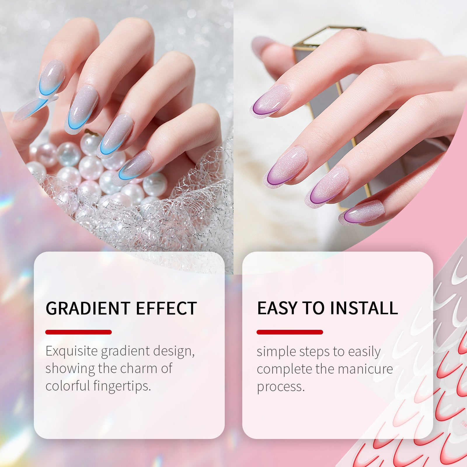 Eelhope Gradient Nail Sticker Simple Manicures Decoration