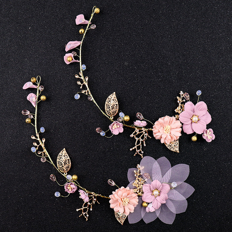 Flower Wreath Headdress Pink Headband Wedding Dress Headband