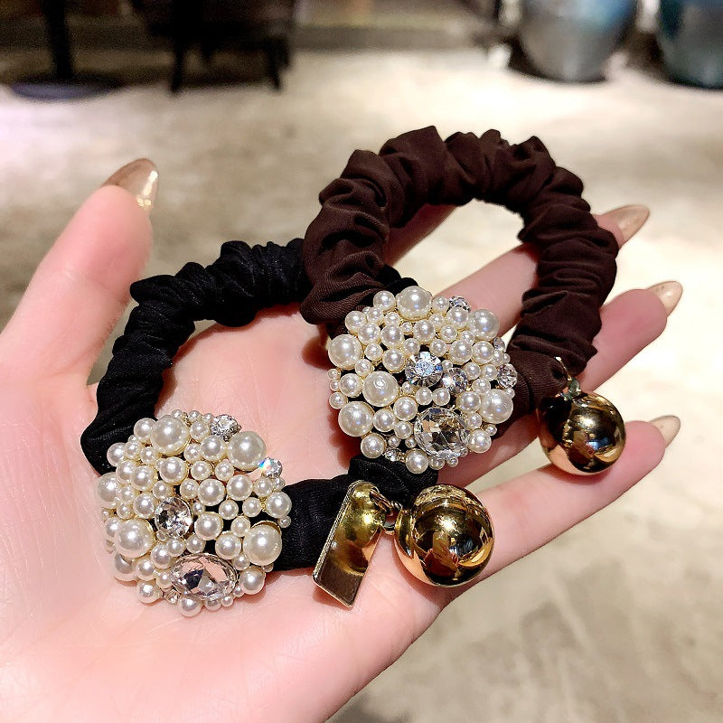 Simple Small Intestine Hair Tie With Hair Pearl With Drill Rope