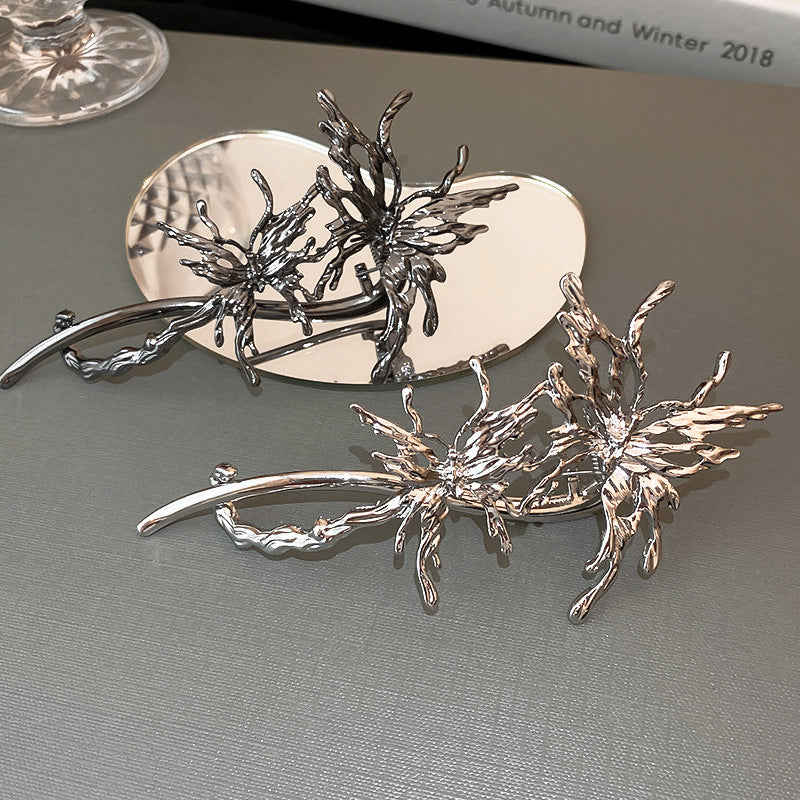 New Liquid Metal Pleated Butterfly Hairpin