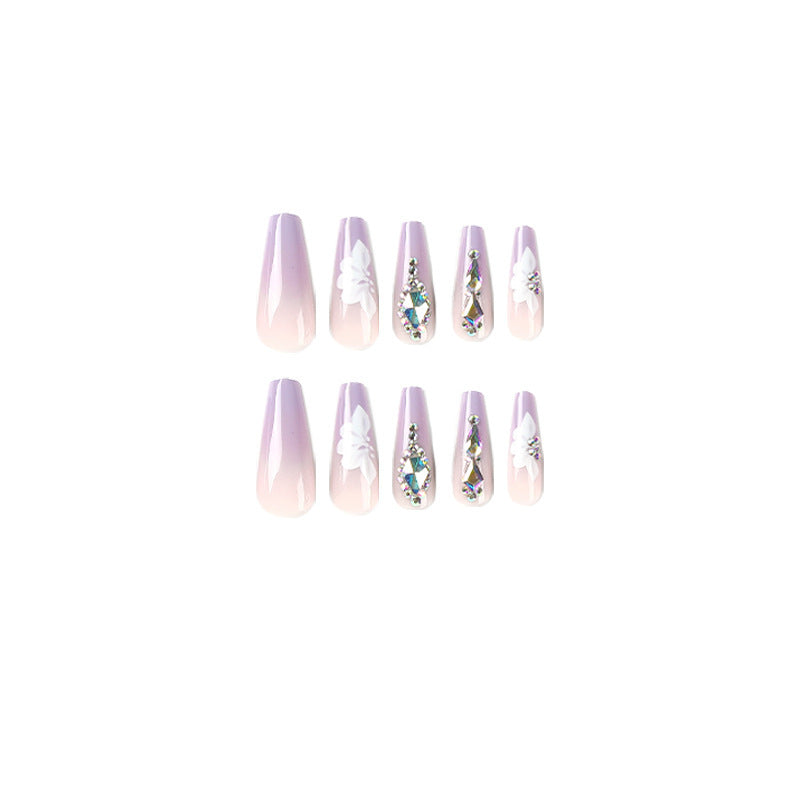 Nail Stickers Gradient White Petals Rhinestone Purple