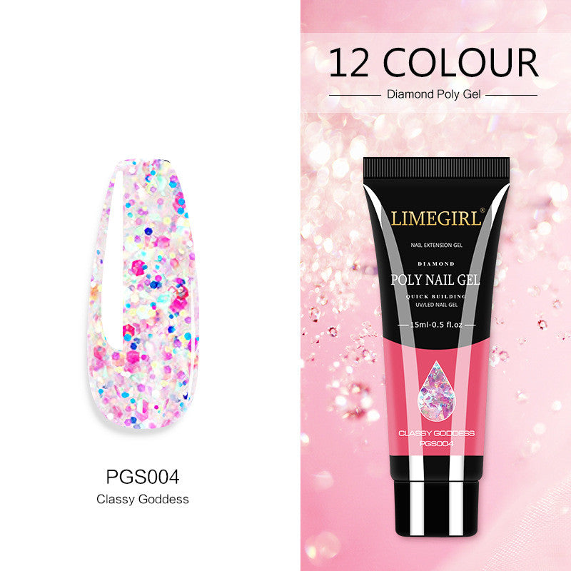 LimegGirl 12 Color Nail Art Glitter Powder Extension Gel Nail Art Sequin Extension Gel Painless